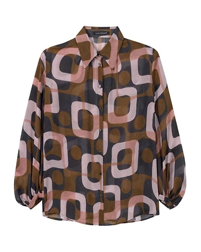 Luisa Cerano Mid Century Print Sheer Blouse