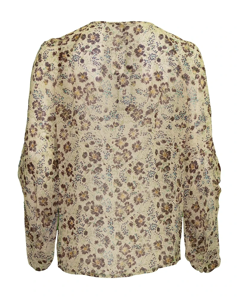 Sheer Floral Print Blouse Eggshell