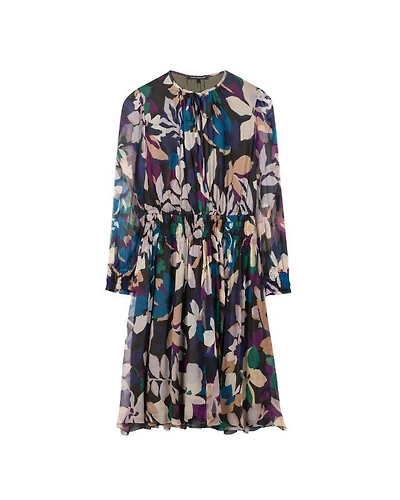Sheer Silk Floral Pirnt Dress