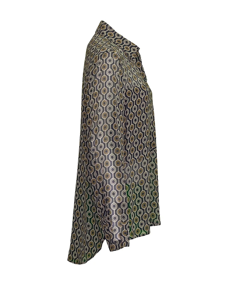 Square Print Sheer Blouse