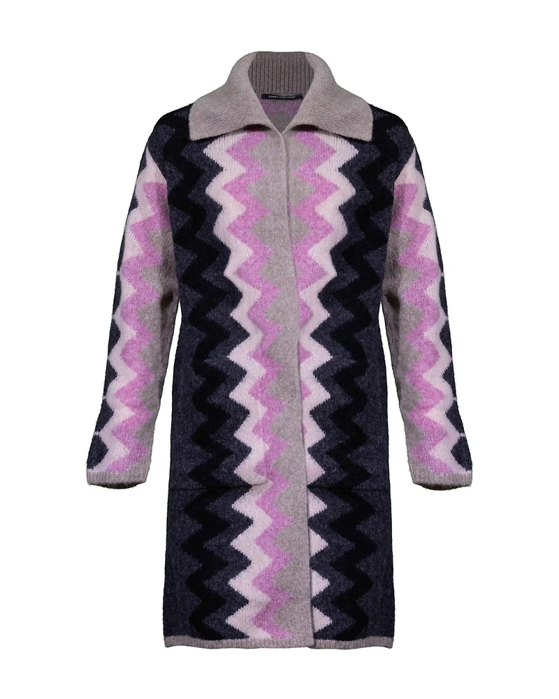 Zig Zag Print Long Cardigan