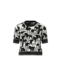 Marc Cain Elephant Print Half Sleeve Pullover