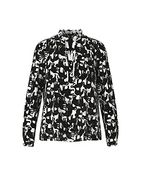 Elephant Print Tie Neck Blouse