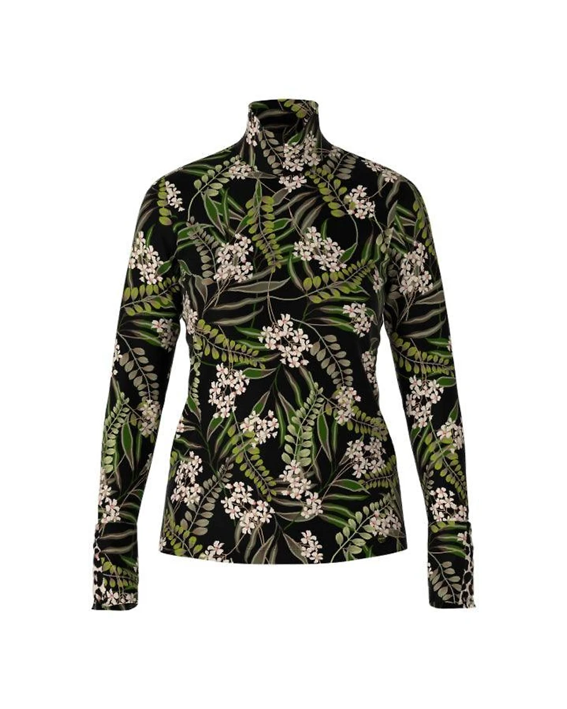 Marc Cain Flower Leaf Print Mock Neck Top