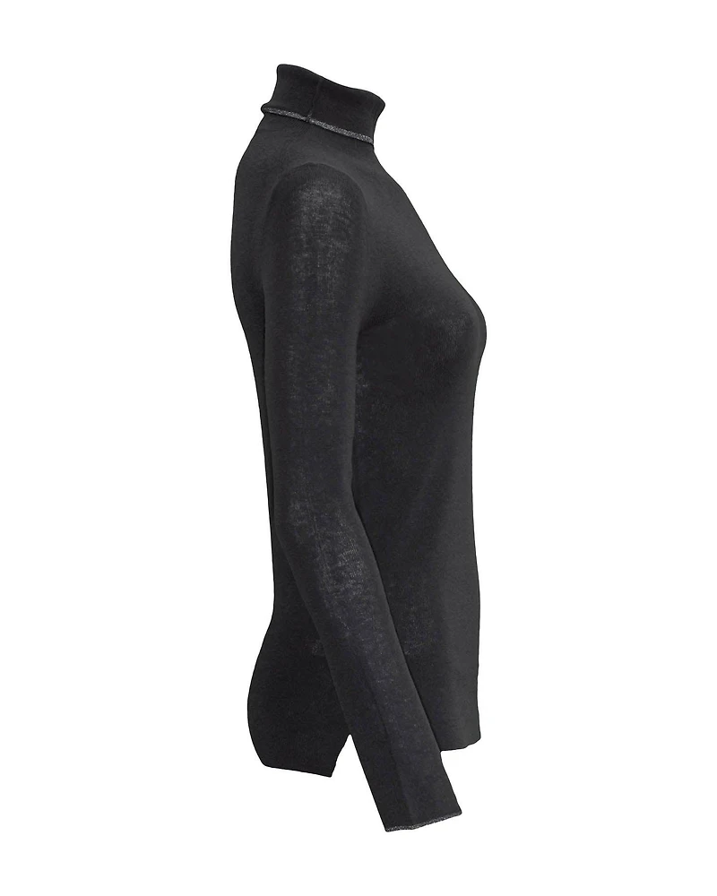 Metallic Trim Wool Blend Pullover