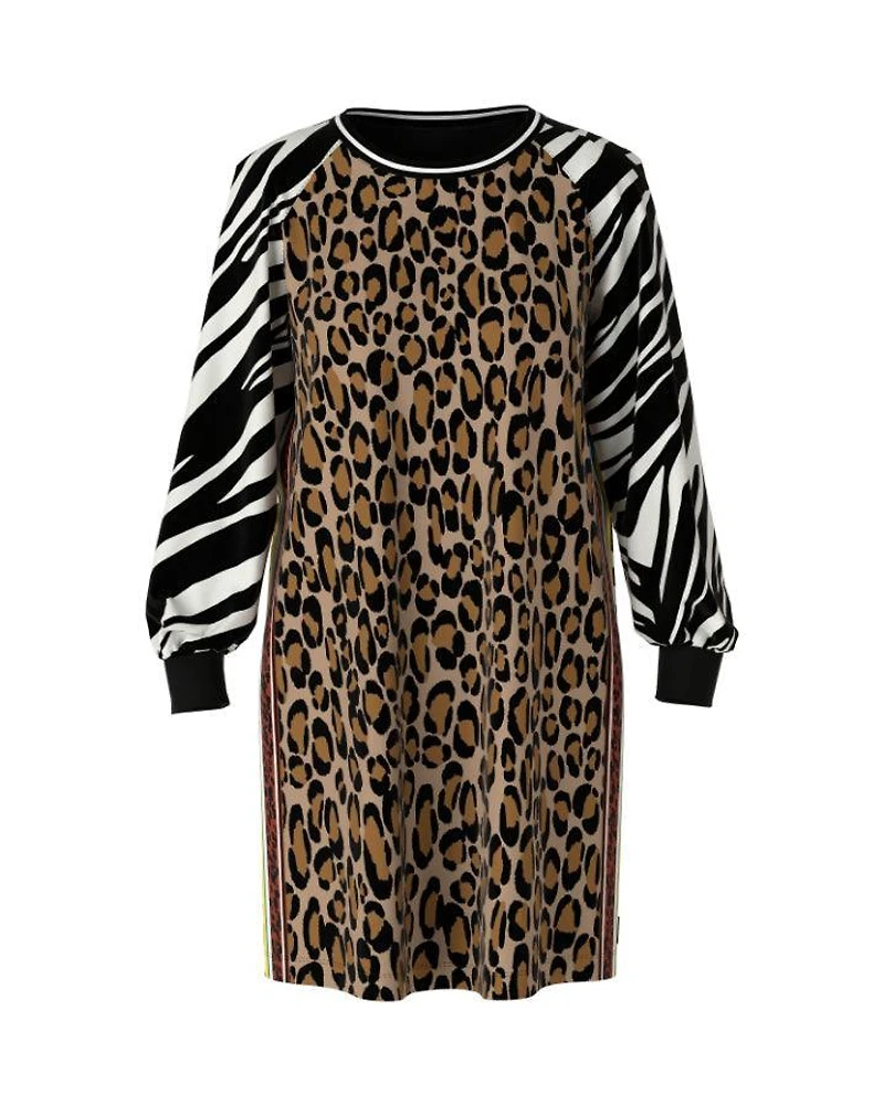 Mixed Animal Print Raglan Long Sleeve Dress