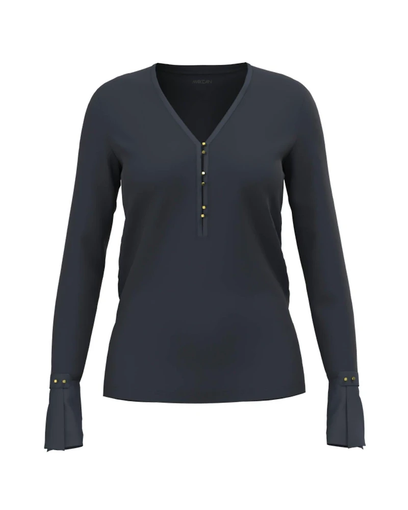 V-Neck Button Detail Top