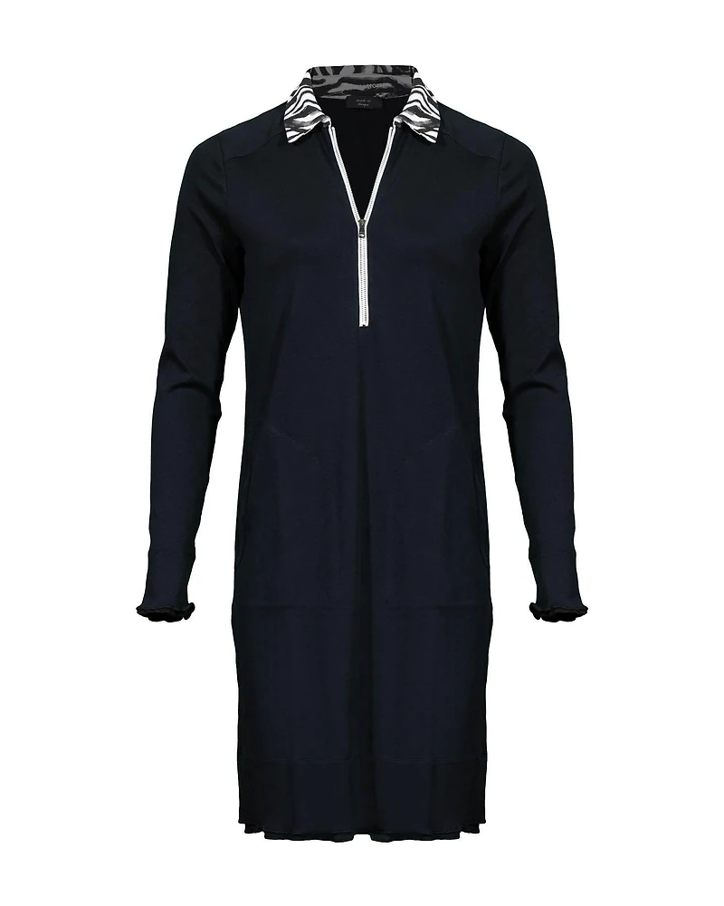 Zip Front Contrast Collar Dress