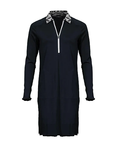 Zip Front Contrast Collar Dress