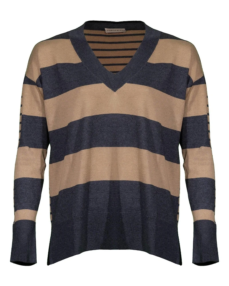 Contrast Stripe V-Neck Sweater