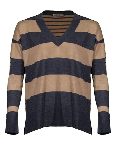 Contrast Stripe V-Neck Sweater