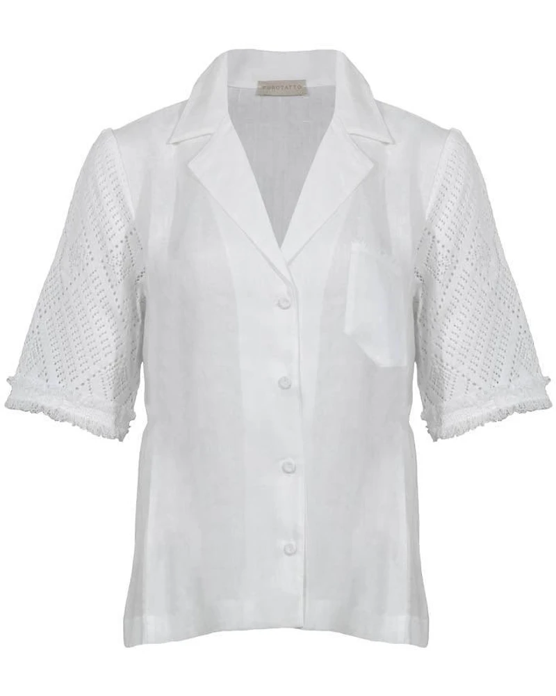 Purotatto Knit Sleeve Linen Shirt