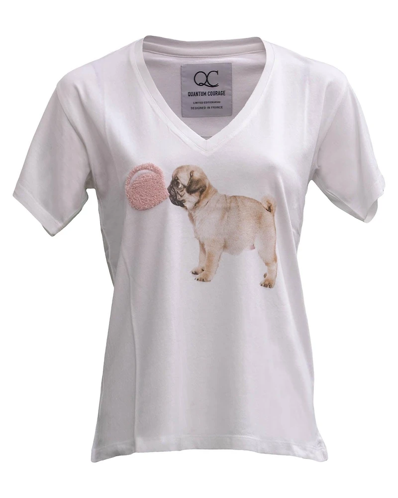Bubblegum Pug V Neck Tee