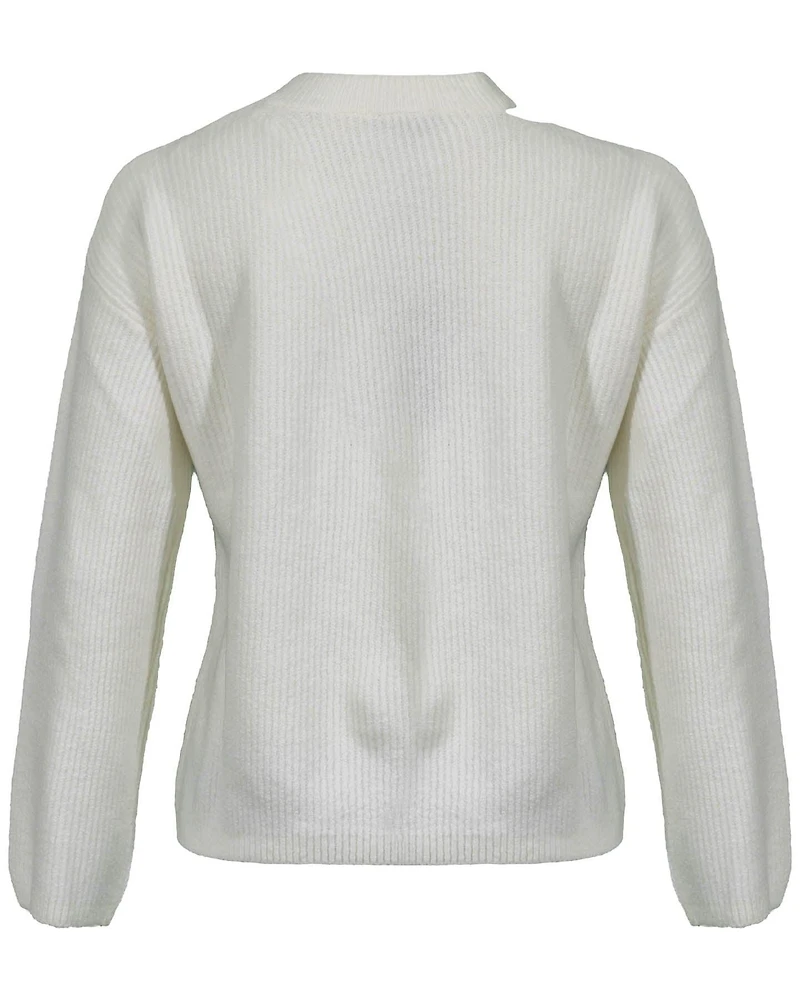 Alexi White Neck Slit Pullover
