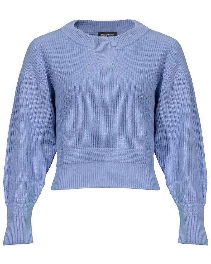 Button Neck Rib Knit Pullover