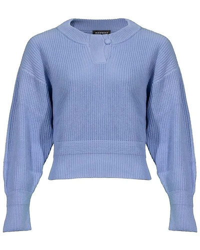 Button Neck Rib Knit Pullover