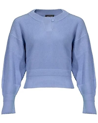 Button Neck Rib Knit Pullover