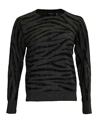 Cashmere Tiger Print Crew Neck Sweater Khaki