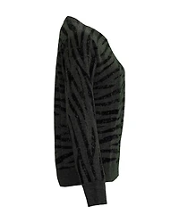 Cashmere Tiger Print Crew Neck Sweater Khaki