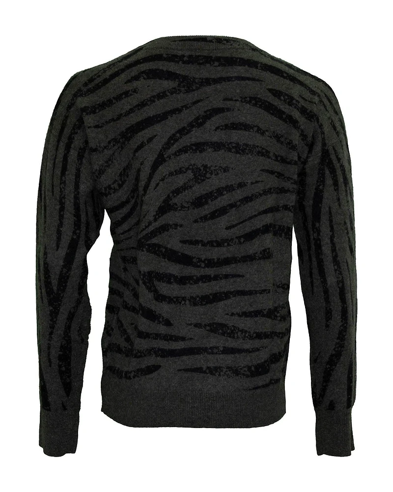 Cashmere Tiger Print Crew Neck Sweater Khaki