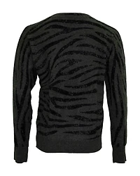 Cashmere Tiger Print Crew Neck Sweater Khaki
