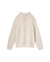 Cotton Rib Knit Sweater With Drawstring