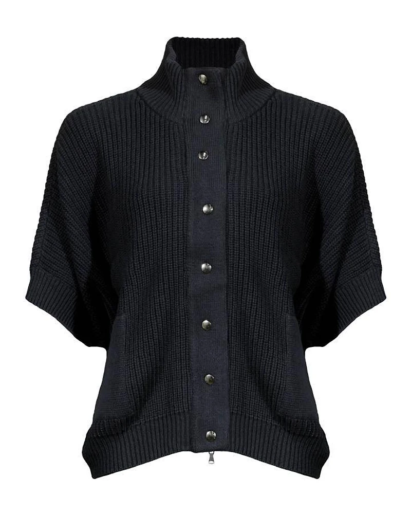 Poncho Cardigan With Press Buttons and Pockets