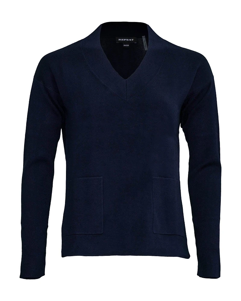 V Neck Non Wool Knit Navy
