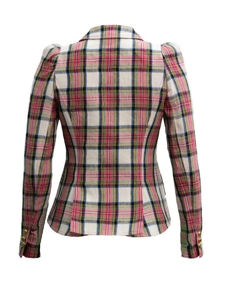 Pouf Sleeve Blazer Madras Plaid