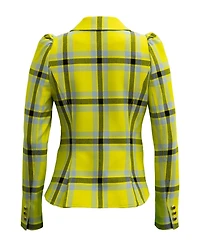 Pouf Sleeve One Button Blazer Lemon Plaid