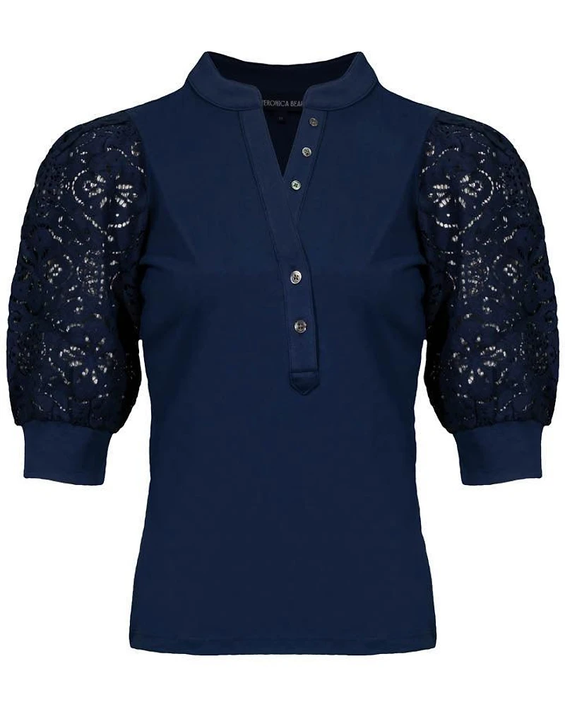 Veronica Beard Coralee Lace Puffed Sleeve Top