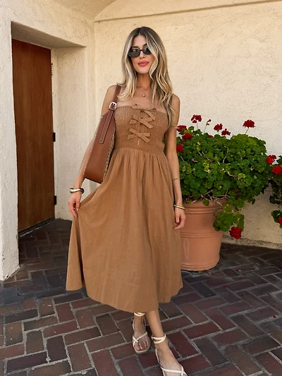 brown suede midi dress Elegant Dark Brown Suede Drawstring Irregular Midi Dress