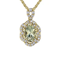 10k Yellow Gold Green Amethyst Pendant with Diamonds