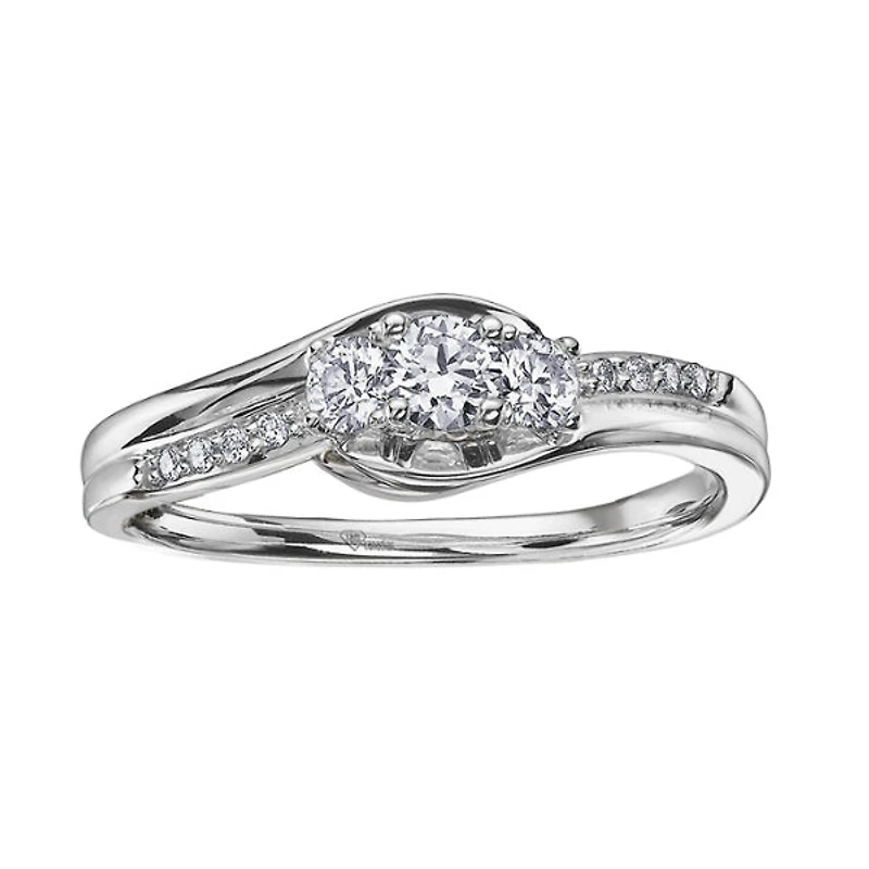 10k White Gold Canadian Diamond 3 Stone Engagement Ring