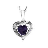 10k White Gold Diamond & Amethyst Heart Necklace