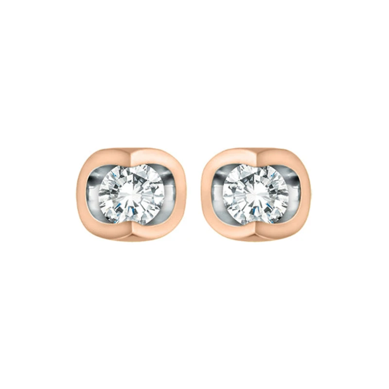 10k Rose & White Gold Diamond Stud Earrings