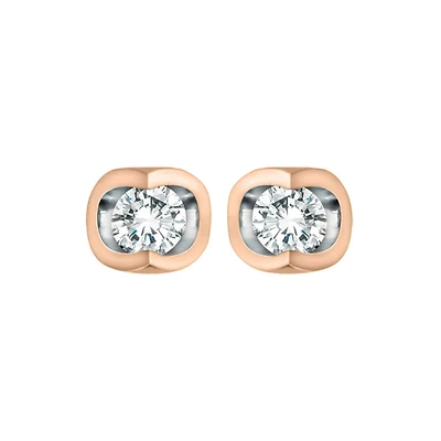 10k Rose & White Gold Diamond Stud Earrings