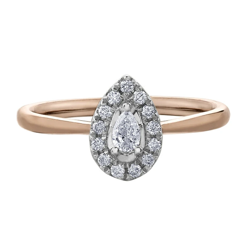 10k Rose & White Gold Pear Shaped Diamond Halo Engagement Ring