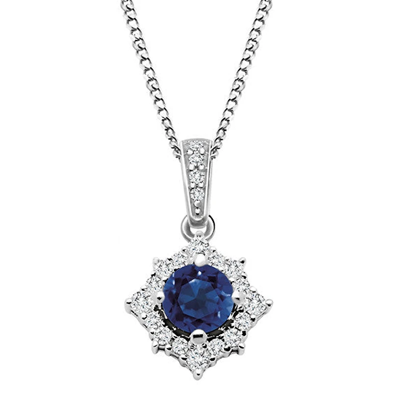 14k White Gold Blue Sapphire & Diamond Necklace