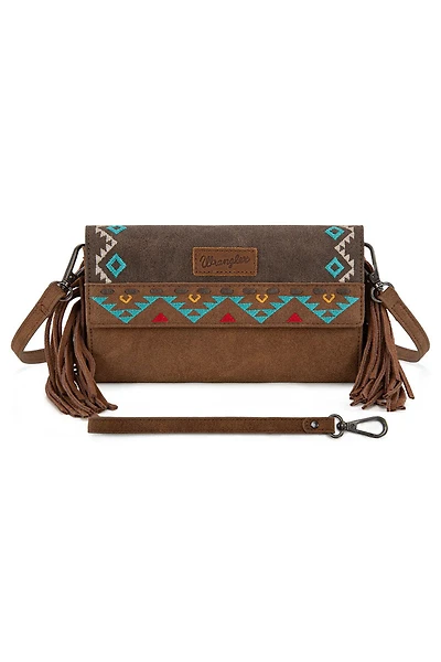 Aztec Embroidered Fringe Wallet Crossbody