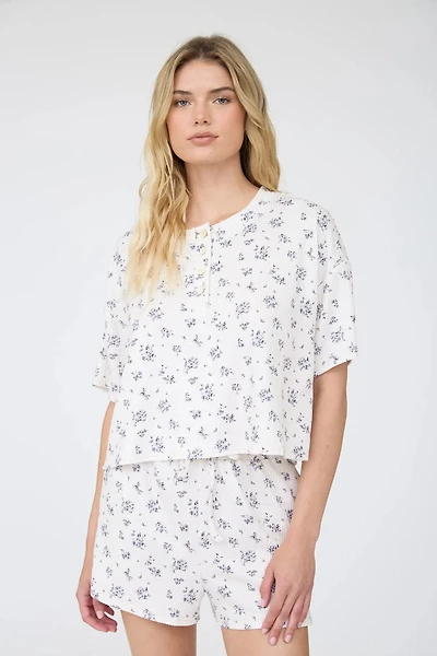 Floral Boxy Ribbed Henley