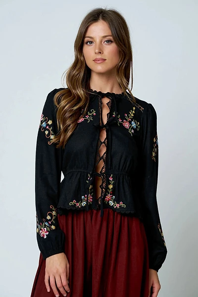 Floral EmbroideryLong Sleeve Blouse