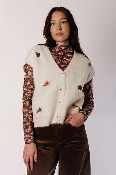 Brush Floral Embroidered Vest
