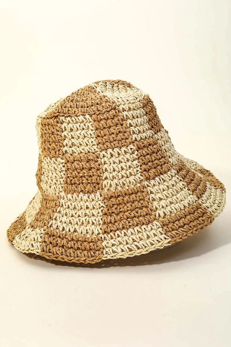 Checkered Woven Bucket Hat