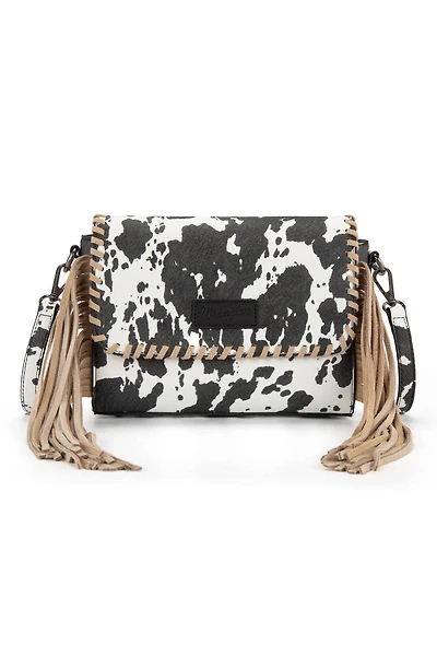 Cow Print Fringe Crossbody Bag