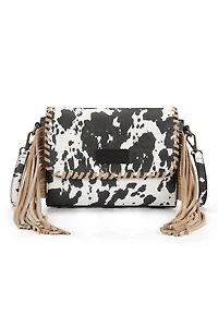 Cow Print Fringe Crossbody Bag