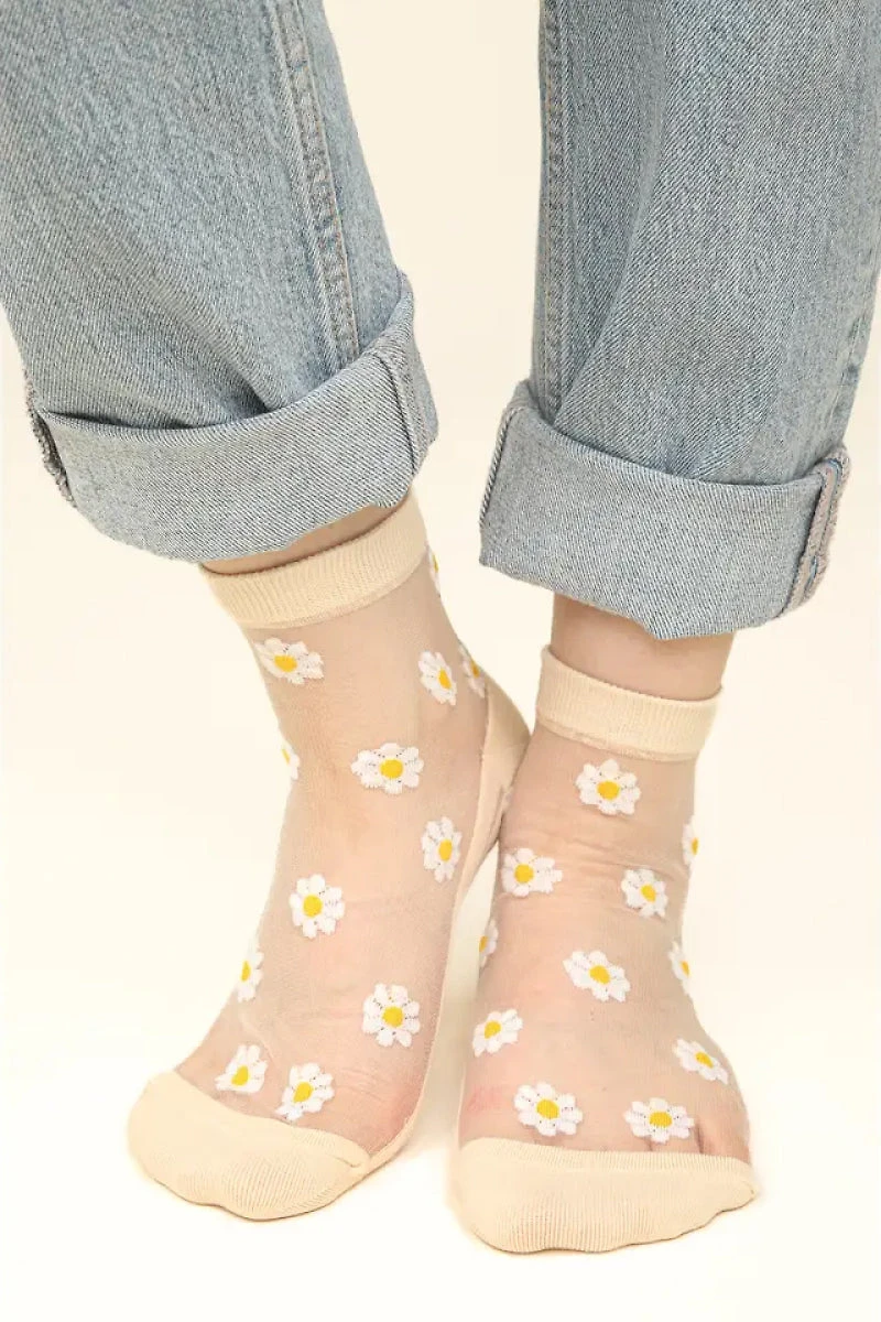Daisy Embroidered Mesh Socks