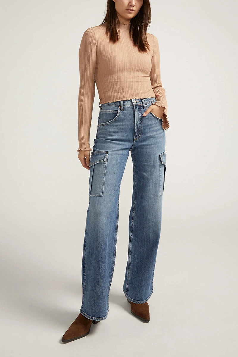 Denim Cargo Wide Leg Jeans