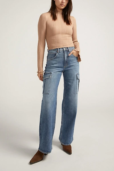 Denim Cargo Wide Leg Jeans