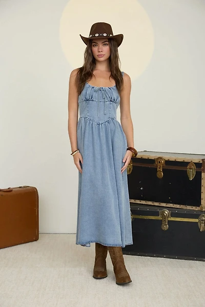 Denim Corset Midi Dress